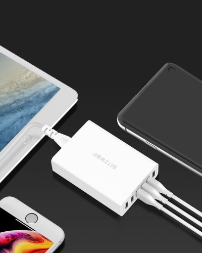 Incarcator de retea BlitzWolf BW-S15 6x USB, QC 3.0, 60W - Alb
