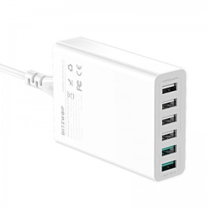 Incarcator de retea BlitzWolf BW-S15 6x USB, QC 3.0, 60W - Alb