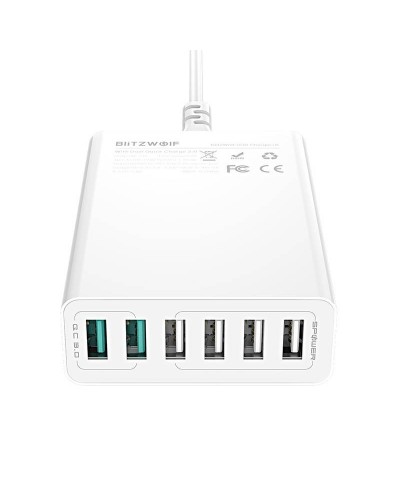 Incarcator de retea BlitzWolf BW-S15 6x USB, QC 3.0, 60W - Alb