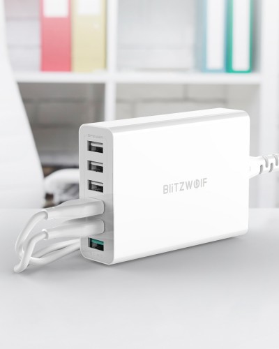Incarcator de retea BlitzWolf BW-S15 6x USB, QC 3.0, 60W - Alb
