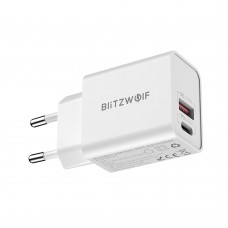 Incarcator de retea BlitzWolf BW-S20, 1x USB, 1x USB-C, 20W - Alb