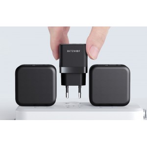 Incarcator de retea GaN BlitzWolf BW-S21 35W, 1x USB, 1x USB-C - Negru