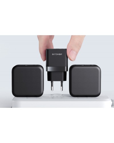Incarcator de retea GaN BlitzWolf BW-S21 35W, 1x USB, 1x USB-C - Negru