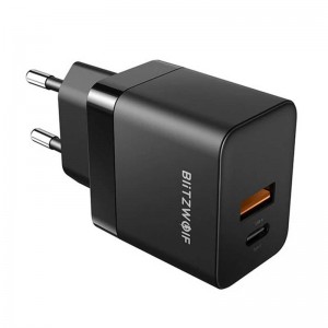 Incarcator de retea GaN BlitzWolf BW-S21 35W, 1x USB, 1x USB-C - Negru