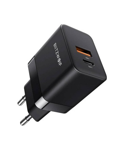 Incarcator de retea GaN BlitzWolf BW-S21 35W, 1x USB, 1x USB-C - Negru