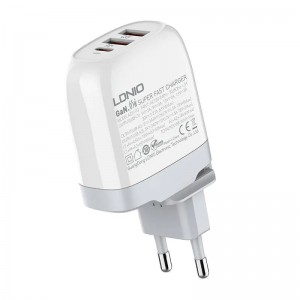 Incarcator de retea GaN LDNIO A3511Q, 2x USB, 1xUSB-C, 65W - Alb