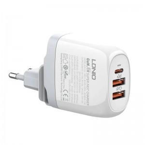 Incarcator de retea GaN LDNIO A3511Q, 2x USB, 1xUSB-C, 65W - Alb