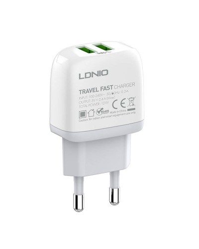 Incarcator de retea LDNIO A2219, 2x USB, 2.4A, 12W - Alb