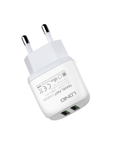 Incarcator de retea LDNIO A2219, 2x USB, 2.4A, 12W - Alb