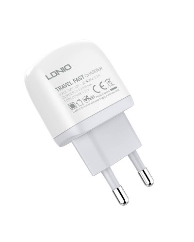 Incarcator de retea LDNIO A2219, 2x USB, 2.4A, 12W - Alb
