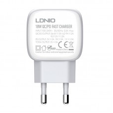 Incarcator de retea LDNIO A2313C, 1x USB, 1x USB Type-C, QC 3.0, PD, 20W - Alb
