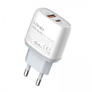 Incarcator de retea LDNIO A2424C, 1x USB, 1x USB-C, PD, QC 3.0, 20W - Alb