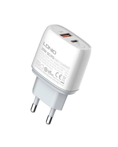Incarcator de retea LDNIO A2424C, 1x USB, 1x USB-C, PD, QC 3.0, 20W - Alb