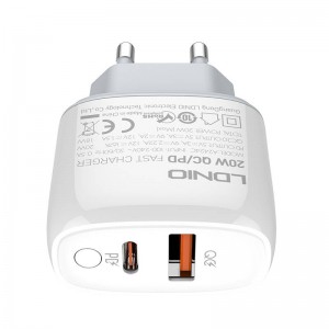 Incarcator de retea LDNIO A2424C, 1x USB, 1x USB-C, PD, QC 3.0, 20W - Alb