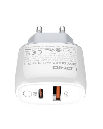 Incarcator de retea LDNIO A2424C, 1x USB, 1x USB-C, PD, QC 3.0, 20W - Alb