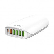 Incarcator de retea LDNIO A6573C, 5x USB, 1x USB Type-C, 65W, PD, QC 3.0,  1.5m - Alb