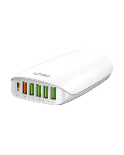 Incarcator de retea LDNIO A6573C, 5x USB, 1x USB Type-C, 65W, PD, QC 3.0,  1.5m - Alb