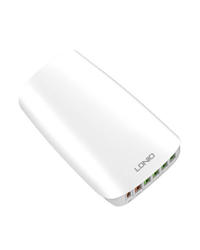 Incarcator de retea LDNIO A6573C, 5x USB, 1x USB Type-C, 65W, PD, QC 3.0,  1.5m - Alb