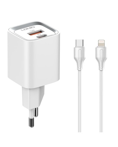 Incarcator de retea MFi LDNIO A2318M, 1x USB, 1x USB-C, 20W, cablu Type-C to Lightning - Alb