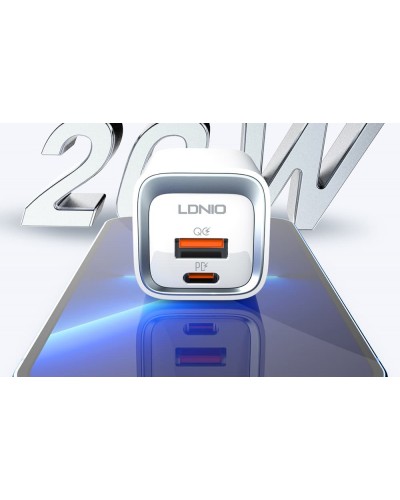Incarcator de retea MFi LDNIO A2318M, 1x USB, 1x USB-C, 20W, cablu Type-C to Lightning - Alb