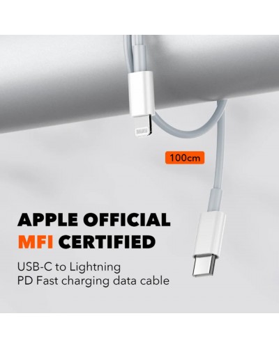 Incarcator de retea MFi LDNIO A2528M, 2x USB-C, 35W, cablu Type-C to Lightning - Alb