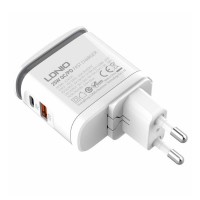 Incarcator de retea cu LED LDNIO A2423C, 1x USB, 1x USB-C, PD, QC 3.0, 25W - Alb
