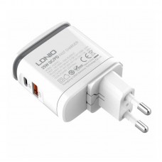 Incarcator de retea cu LED LDNIO A2423C, 1x USB, 1x USB-C, PD, QC 3.0, 25W - Alb