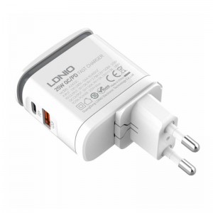Incarcator de retea cu LED LDNIO A2423C, 1x USB, 1x USB-C, PD, QC 3.0, 25W - Alb