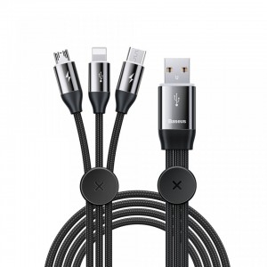 Cablu Baseus 3 în 1 (Micro + Lightning + USB-C) 3.5A 1m Negru