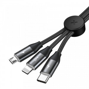 Cablu Baseus 3 în 1 (Micro + Lightning + USB-C) 3.5A 1m Negru