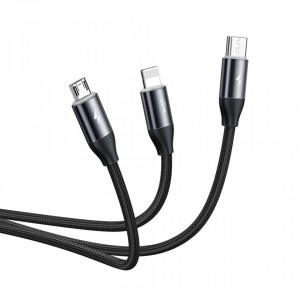 Cablu Baseus 3 în 1 (Micro + Lightning + USB-C) 3.5A 1m Negru