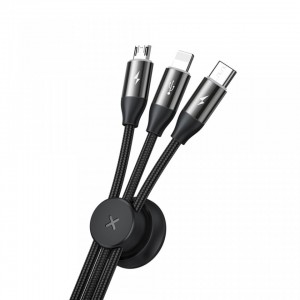 Cablu Baseus 3 în 1 (Micro + Lightning + USB-C) 3.5A 1m Negru