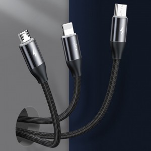 Cablu Baseus 3 în 1 (Micro + Lightning + USB-C) 3.5A 1m Negru