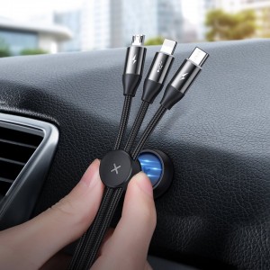 Cablu Baseus 3 în 1 (Micro + Lightning + USB-C) 3.5A 1m Negru