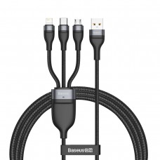 Cablu 3in1 BASEUS Flash Series USB to Micro USB / Type-C / Lightning, 66W, 5A, 1.2m - Negru