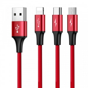 Cablu 3in1 BASEUS Rapid Micro USB / Type-C / Lightning, 3A, 1.2m - Rosu