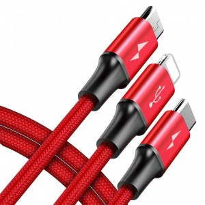 Cablu 3in1 BASEUS Rapid Micro USB / Type-C / Lightning, 3A, 1.2m - Rosu