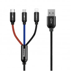 Cablu Baseus 3 în 1 (Micro + Lightning + USB-C) 3A 1.2m Negru