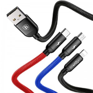 Cablu Baseus 3 în 1 (Micro + Lightning + USB-C) 3A 1.2m Negru