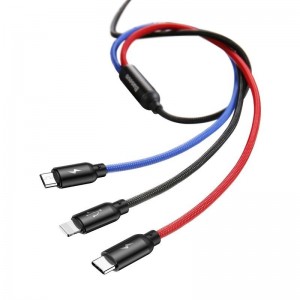 Cablu Baseus 3 în 1 (Micro + Lightning + USB-C) 3A 1.2m Negru