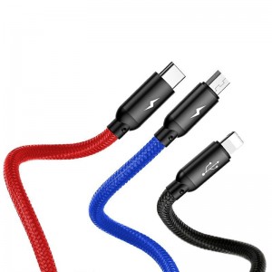 Cablu Baseus 3 în 1 (Micro + Lightning + USB-C) 3A 1.2m Negru