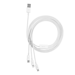 Cablu Baseus 3 în 1 (Micro + Lightning + USB-C) 3.5A 1.2m Alb