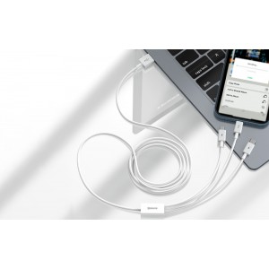 Cablu Baseus 3 în 1 (Micro + Lightning + USB-C) 3.5A 1.2m Alb