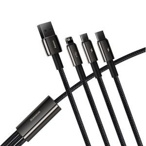 Cablu Baseus 3 în 1 (Micro + Lightning + USB-C) 3.5A 1.5m Negru
