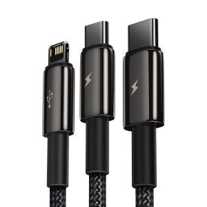 Cablu Baseus 3 în 1 (Micro + Lightning + USB-C) 3.5A 1.5m Negru