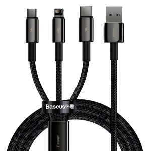 Cablu Baseus 3 în 1 (Micro + Lightning + USB-C) 3.5A 1.5m Negru