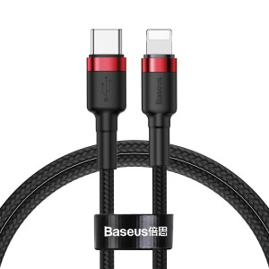 Cablu Baseus Cafule USB-C la Lightning 18W 1m Negru & Roșu