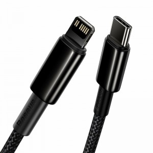 Cablu BASEUS Tungsten Gold Fast Charging Type-C to Lightning PD 20W - Negru