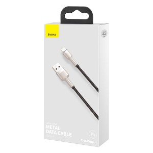 Cablu Baseus Cafule Metal USB la Lightning 2.4A 0.25m Negru