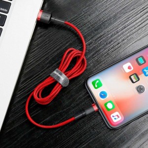 Cablu Baseus Cafule USB la Lightning 1.5A 2m Negru & Roșu